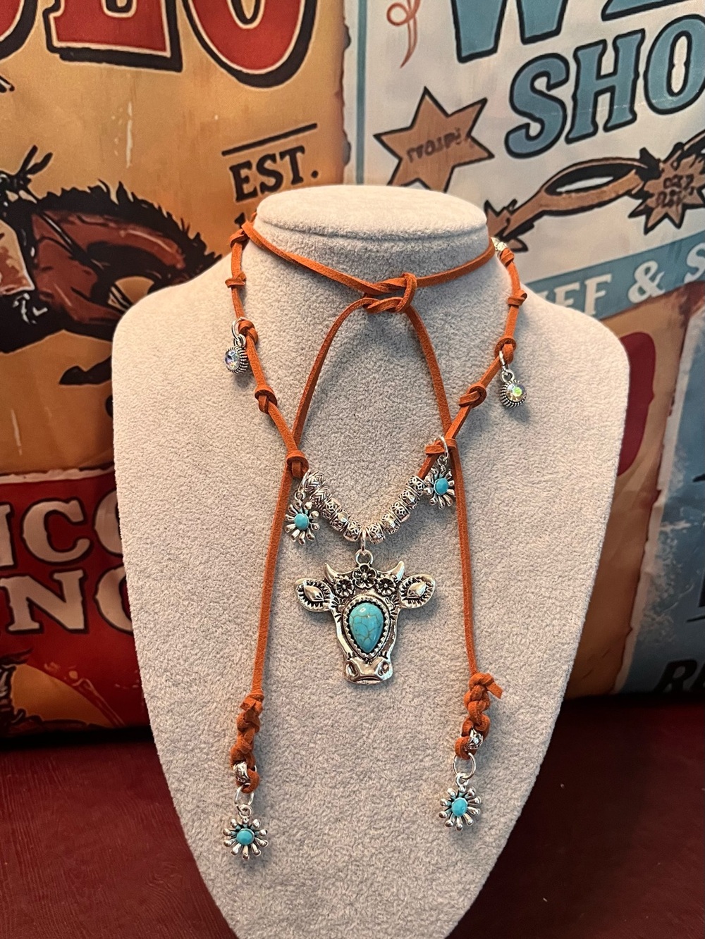 Bohemian Suede Corded “Desert Moon” Daisy Handmade Necklace